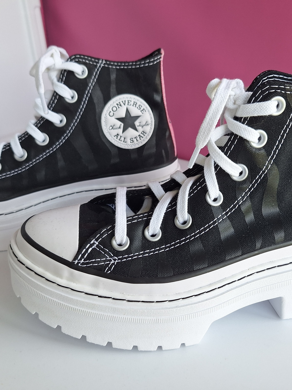Converse Black White Zebra Platform High-Top Sneakers - Picture 1 of 4